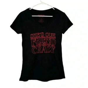 STRANGER THINGS V-Neck shirt Women's S Black graphic TV show Basic nostalgic